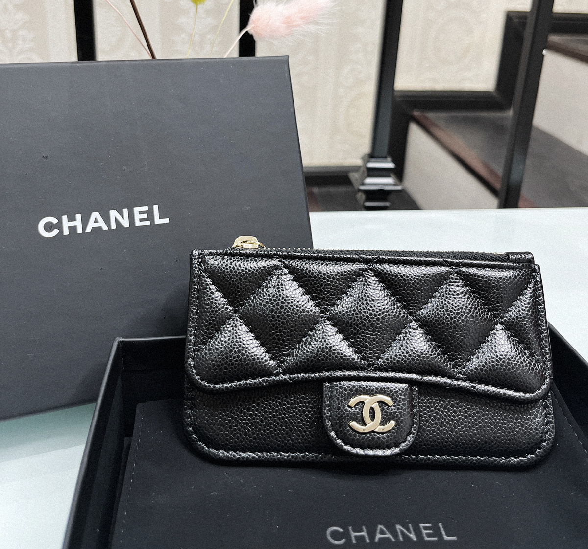 Chanel 23S 拉鍊卡包 荔枝金扣